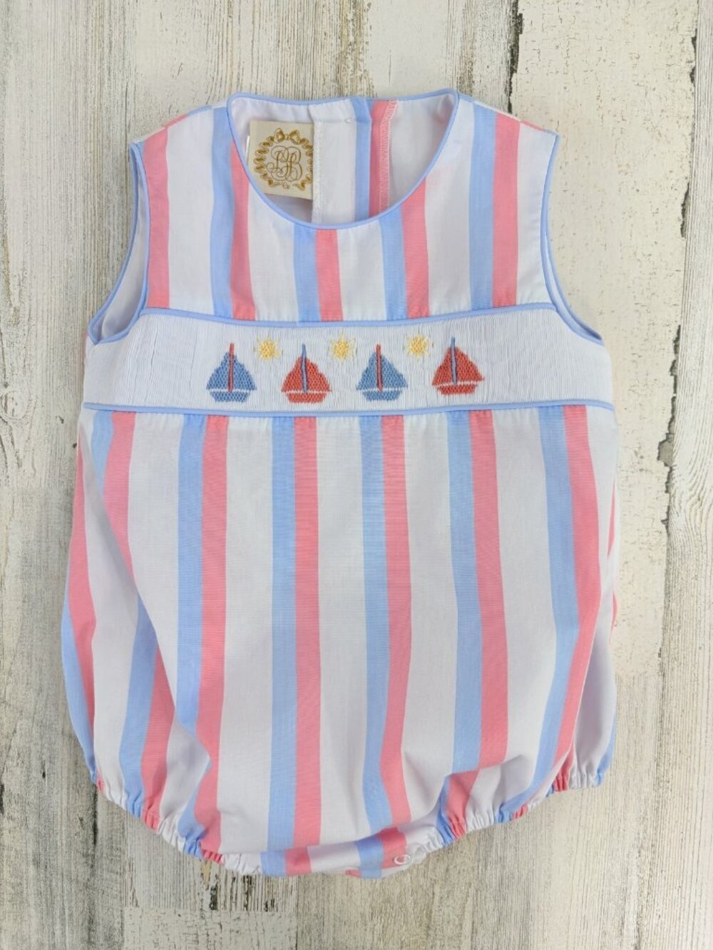The Beaufort Bonnet Company 2T New River Nautical Stripe Smocked Bubble